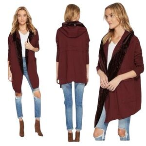 Free People Westwood Cardi Hoodie Velvet Collar Wine Size Small‎